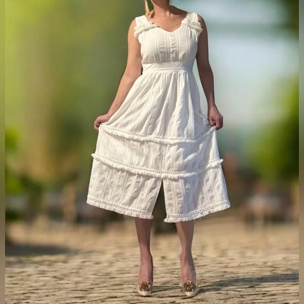 Ellison White Tiered Eyelet Midi Dress - Picture 4 of 10